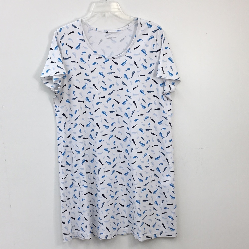 Lands End Scoop Neck Short Sleeve Nautical Ocean Theme Shift Dress Size L